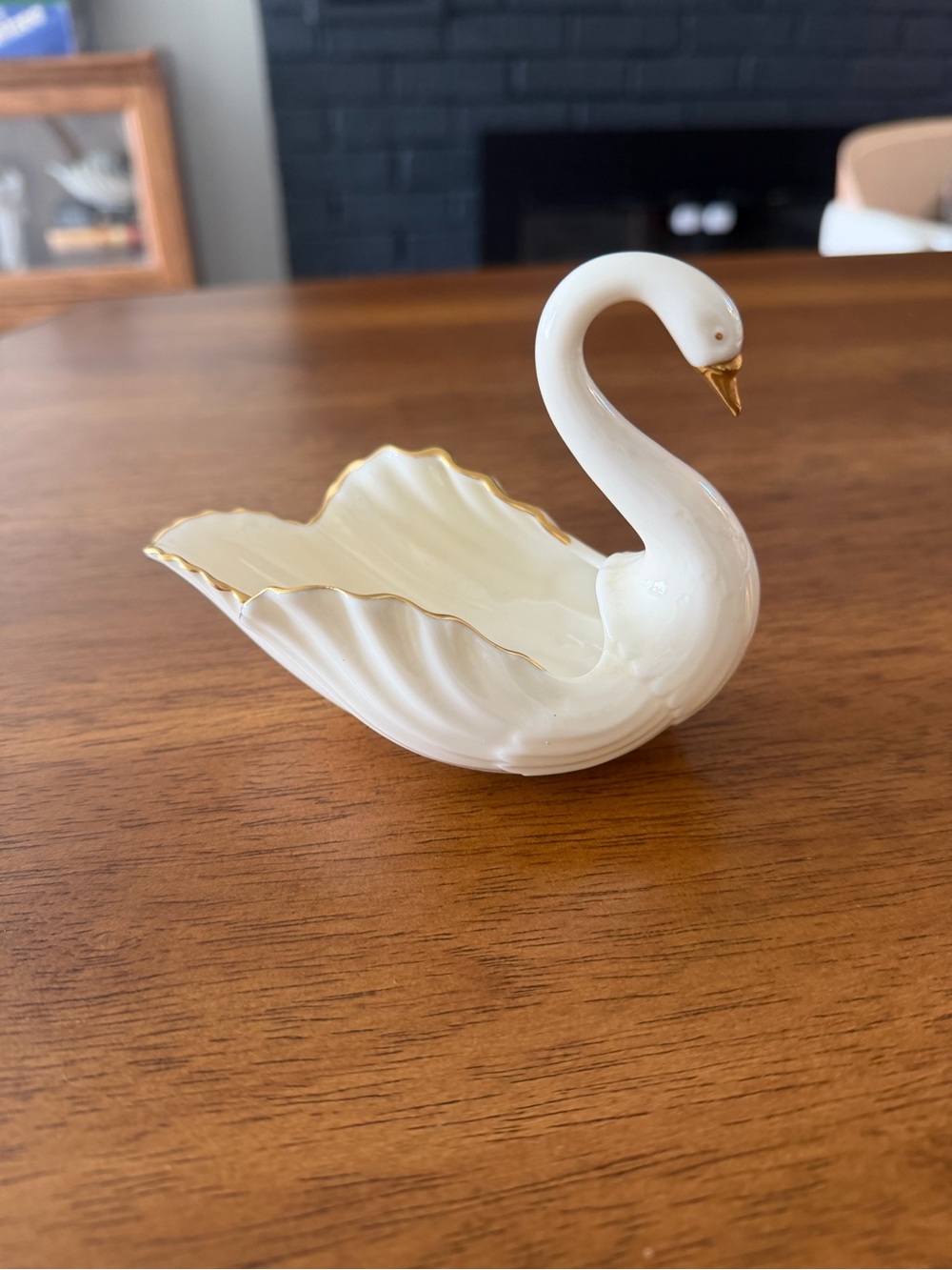 Vintage Lenox Porcelain Swan Wedding Dish with Gold Trim - White